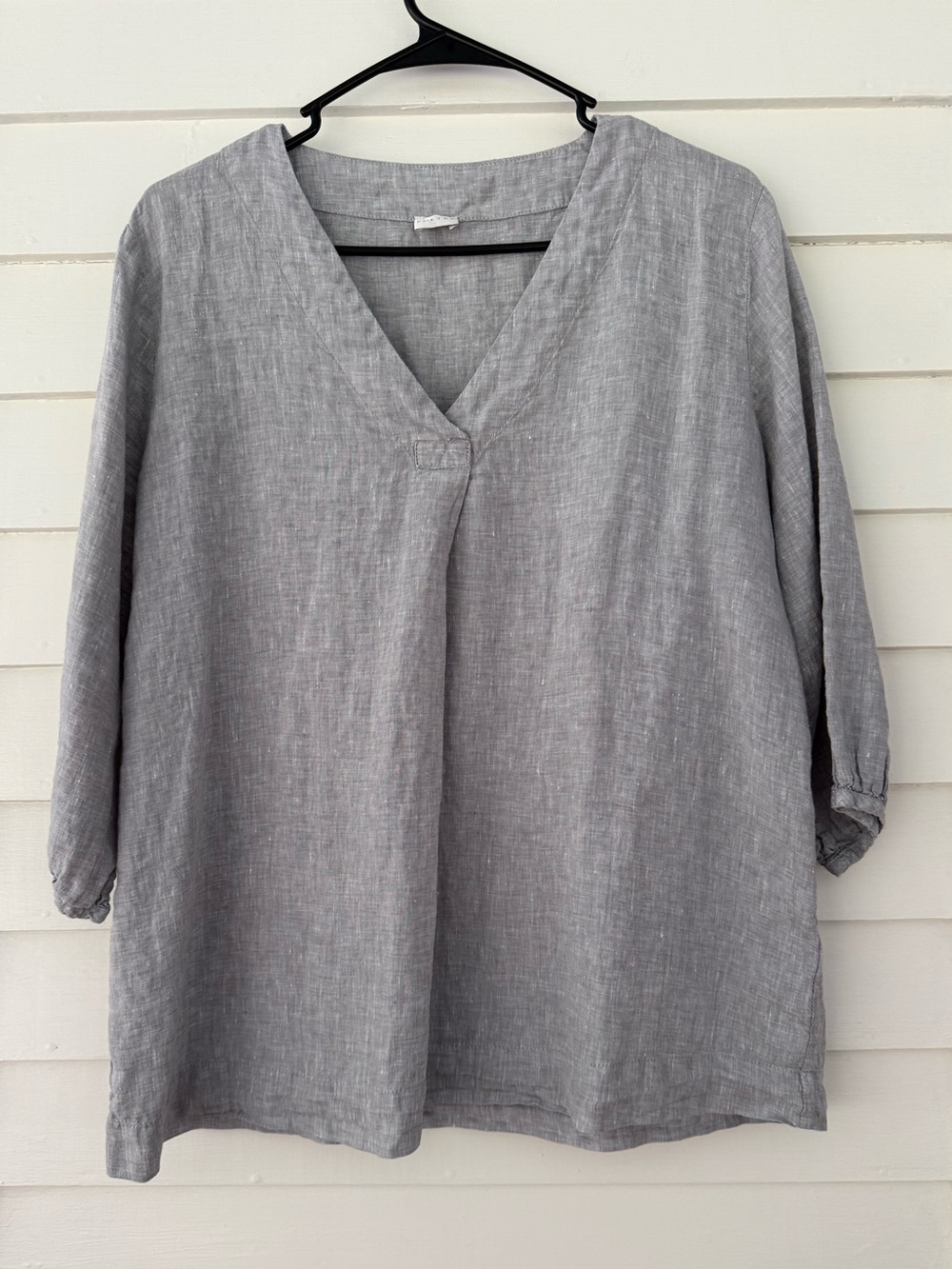 Poetry 100% Linen Blue-Gray Tunic Top Relaxed Minimalist Boho Size 10